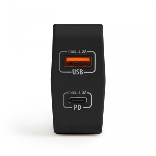DELIGHT Hálózati Adapter USB + Type-C PD18W gyorstöltéssel - fekete 55044BK