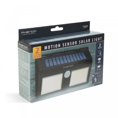 Mozgásérzékelős szolár reflektor - fali - COB LED (55287)
