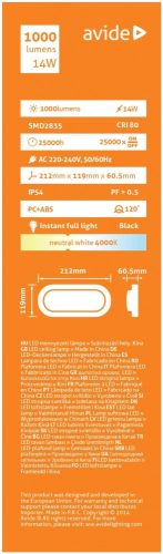 Avide (Titania-O) Cseppálló Mennyezeti Lámpa Ovális IP54 14W NW 4000K Fekete ABBHL-O-14W-NW-BL