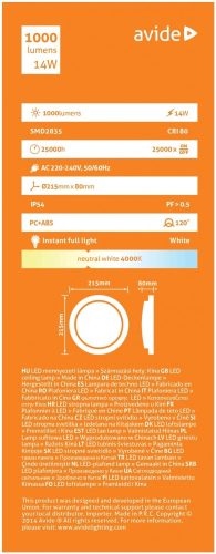 Avide (Titania-R) Cseppálló Mennyezeti Lámpa Kerek IP54 14W NW 4000K Fehér ABBHL-R-14W-NW