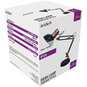  Avide Basic Asztali Lámpa Vintage Fekete Teljes Fém Max 60W ABLDL-VINTE27-FM-60W