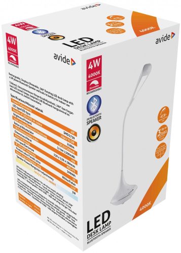 Avide LED Asztali Lámpa Bluetooth Hangszórós Fehér 4W