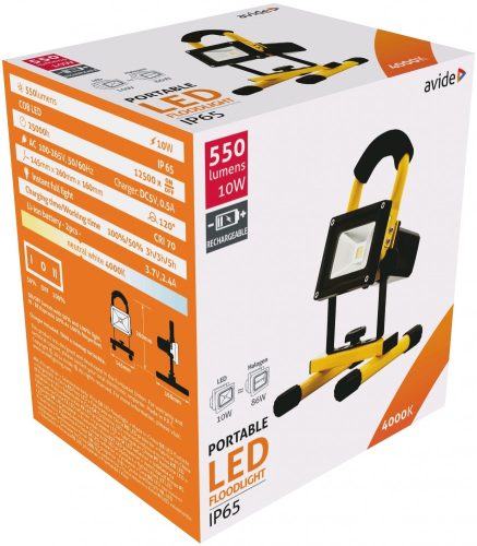 Avide LED Reflektor Akkumulátoros 10W NW 4000K ABRFLNW-10W