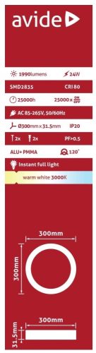 Avide LED Falra Szerelhető Kerek Mennyezeti Lámpa ALU 24W WW 3000K ACSMWW-R-24W-ALU