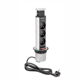   GTV ASZTALBA SÜLLYESZTHETŐ IRODAI ELOSZTÓ ,IP20, 3X(2P+F), SZÜRKE ÁTM.: 60mm, 1,5m VEZETÉKKEL 