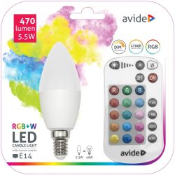 Avide Smart LED Candle 5.5W RGB+W 2700K IR Távirányítóval ASC14RGBW-55W-RC