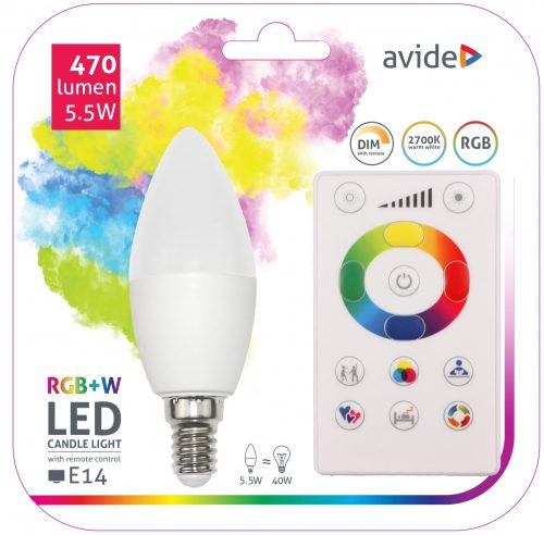 Avide Smart LED Candle 5.5W RGB+W 2700K IR Távirányítóval ASC14RGBW-55W-RC