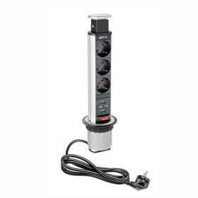   GTV BPW3S60U-80 ASZTALBA SÜLLYESZTHETŐ ELOSZTÓ 3XDUGALJ + 2X USB EZÜST