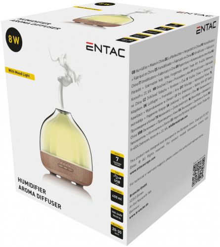 Entac Aromaterápiás Párásító diffúzor Fa mintázat RGB Hangulatvilágítással 400ml 8W EHEL-400ML-8W-W