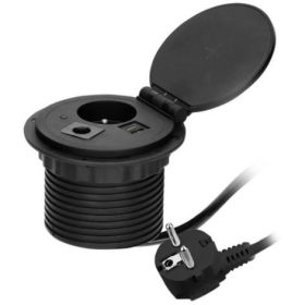   ORNO ASZTALBA SÜLLYESZTHETŐ IRODAI ELOSZTÓ, 1X (2P+F), 2X USB TÖLTŐ, INDUKCIÓS TÖLTŐ, FEKETE OR-GM-9015(GS)/B