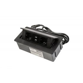   GTV ASZTALBA SÜLLYESZTHETŐ IRODAI ELOSZTÓ, IP20, 2X (2P+F), 2XUSB (2,1A 5V), FEKETE, SCHUKO, KÁBELLEL PBSUC2GS-20N