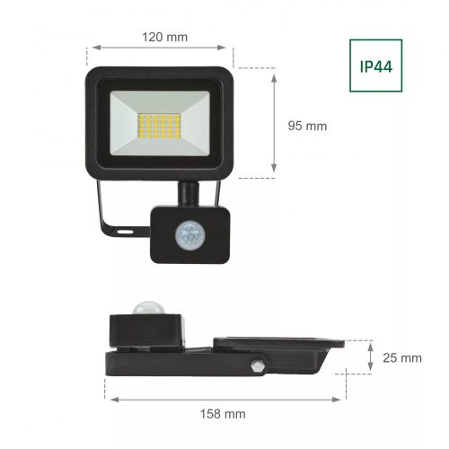 SpektrumLED NOCTIS LUX 2 SMD 230V 20W IP44 NW FEKETE MOZGÁSÉRZÉKELŐS LED REFLEKTOR (SLI029038NW_CZUJNIK)