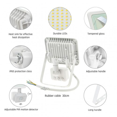 SpektrumLED NOCTIS LUX 2 SMD 230V 20W IP44 NW FEHÉR MOZGÁSÉRZÉKELŐS LED REFLEKTOR (SLI029042NW_CZUJNIK)